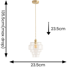 ValueLights Lane 5 Tier Clear Glass Shade Brushed Gold Single LED Ceiling Pendant Light - Size: 135.5 x 23.5 x 23.5cm - Wilko - thumbnail 7