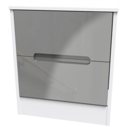 Crowndale Monaco 2 Drawer Grey Gloss and White Compact Bedside Cabinet Ready Assembled - Grey Gloss & White - Wilko - thumbnail 4