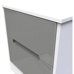 Crowndale Monaco 2 Drawer Grey Gloss and White Compact Bedside Cabinet Ready Assembled - Grey Gloss & White - Wilko - thumbnail 6
