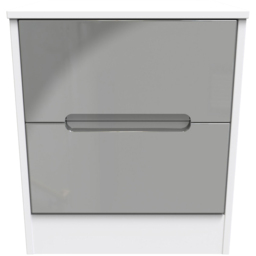Crowndale Monaco 2 Drawer Grey Gloss and White Compact Bedside Cabinet Ready Assembled - Grey Gloss & White - Wilko - thumbnail 3