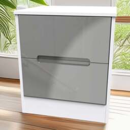 Crowndale Monaco 2 Drawer Grey Gloss and White Compact Bedside Cabinet Ready Assembled - Grey Gloss & White - Wilko