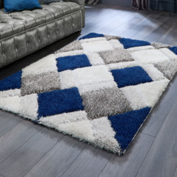 Origins 3D Geo Shaggy Navy Carved Rug 80 x 150cm - Size: 80 x 150 x 4cm - Blue - Wilko - thumbnail 3