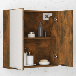 vidaXL 2 Door Smoked Oak Mirrored Bathroom Cabinet - Size: 67 x 64 x 20cm - Brown - Wilko