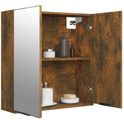 vidaXL 2 Door Smoked Oak Mirrored Bathroom Cabinet - Size: 67 x 64 x 20cm - Brown - Wilko - thumbnail 5