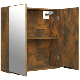 vidaXL 2 Door Smoked Oak Mirrored Bathroom Cabinet - Size: 67 x 64 x 20cm - Brown - Wilko - thumbnail 7