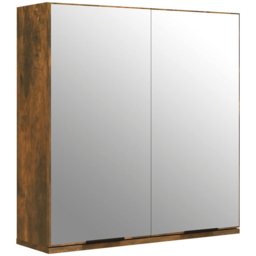 vidaXL 2 Door Smoked Oak Mirrored Bathroom Cabinet - Size: 67 x 64 x 20cm - Brown - Wilko - thumbnail 4