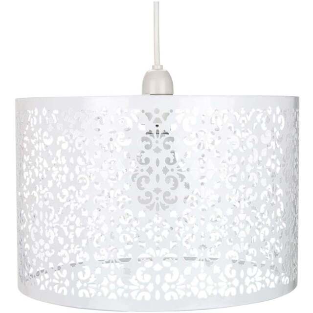 Happy Homewares Marrakech Designed White Metal Floral Decoration Pendant Shade - Size: 19 x 29 x 29cm - Wilko - image 1