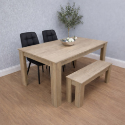 Kosy Koala 4 Seater Velvet Dining Bench Set Oak Effect and Black - Multi - Portland - Wilko - thumbnail 5