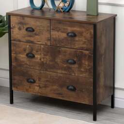 FurnitureHMD 4 Drawer Black and Brown Industrial Wooden Chest of Drawers - Wilko