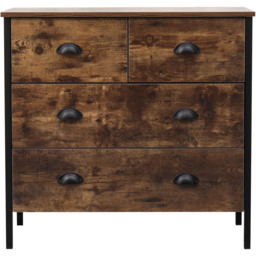 FurnitureHMD 4 Drawer Black and Brown Industrial Wooden Chest of Drawers - Wilko - thumbnail 4