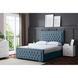 DS Living Allegra Small Double Blue Upholstered Bed Frame with Headboard - Wilko - thumbnail 6
