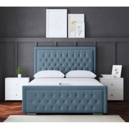 DS Living Allegra Small Double Blue Upholstered Bed Frame with Headboard - Wilko - thumbnail 5