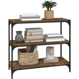 vidaXL 3 Shelf Smoked Oak Wood and Steel Bookcase - Size: 70.5 x 80 x 33cm - Brown - Wilko - thumbnail 5