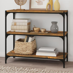 vidaXL 3 Shelf Smoked Oak Wood and Steel Bookcase - Size: 70.5 x 80 x 33cm - Brown - Wilko
