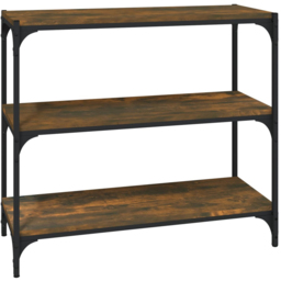 vidaXL 3 Shelf Smoked Oak Wood and Steel Bookcase - Size: 70.5 x 80 x 33cm - Brown - Wilko - thumbnail 3