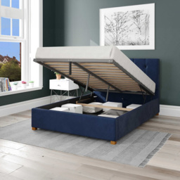 Aspire Hepburn Small Double Navy Plush Velvet Ottoman Bed - Blue - Aspire Beds - Wilko - thumbnail 3