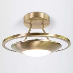 Happy Homewares Antique Brass LED Semi Flush Ceiling Light - Size: 18 x 30 x 30cm - Gold - Wilko - thumbnail 4