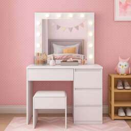 Portland 4 Drawer White Dressing Table Set with LED Mirror - Size: 42 x 94 x 140cm - Wilko - thumbnail 3