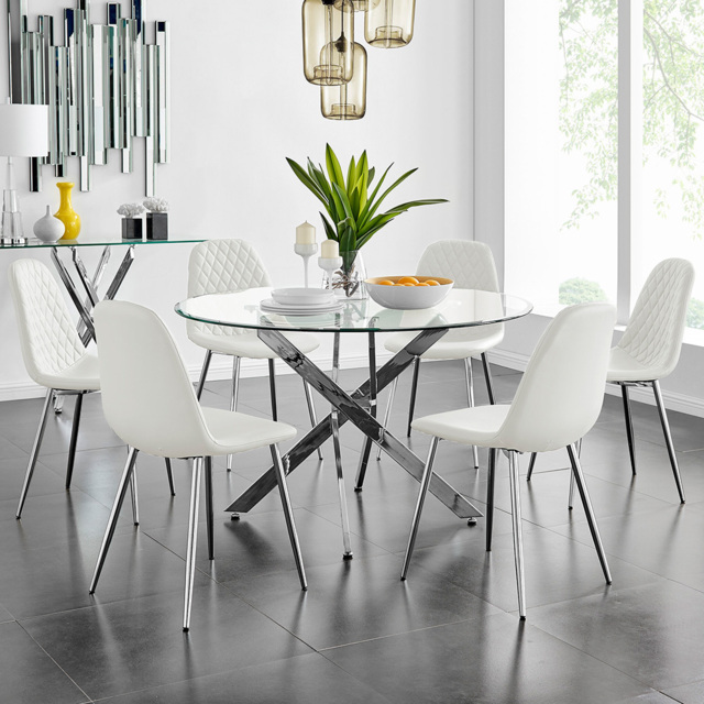 Furniturebox Arona Solara 6 Seater Round Dining Set White and Chrome - Wilko - image 1