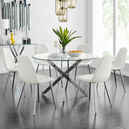 Furniturebox Arona Solara 6 Seater Round Dining Set White and Chrome - Wilko - thumbnail 1