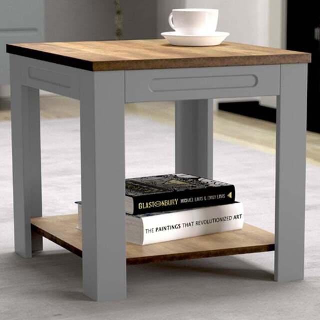 AVF Whitesands Satin Grey and Wood Side Table - Size: 45 x 50 x 45cm - Multi - Wilko - image 1