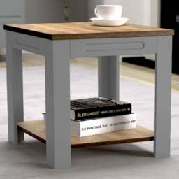 AVF Whitesands Satin Grey and Wood Side Table - Size: 45 x 50 x 45cm - Multi - Wilko