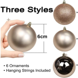 Shatchi 6cm Rose Gold Shatterproof Bauble 6 Pack - Wilko - thumbnail 5