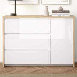 Florence Next Single Door 3 Drawer Jackson Hickory White High Gloss Sideboard - Size: 83.8 x 118.6 x 48.1cm - Multi - Furniture To Go - Wilko - thumbnail 1