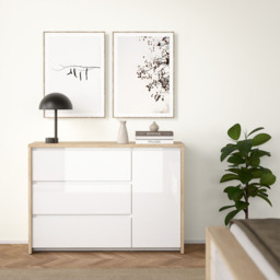 Florence Next Single Door 3 Drawer Jackson Hickory White High Gloss Sideboard - Size: 83.8 x 118.6 x 48.1cm - Multi - Furniture To Go - Wilko - thumbnail 6
