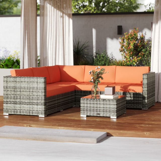 Outsunny 4 Pieces Rattan Garden Furniture Sofa Set with Coffee Table Orange - Size: 4 Seater - Wilko - image 1