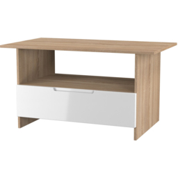 Crowndale Milan Single Drawer Single Shelf White Gloss and Bardolino Oak Coffee Table Ready Assembled - Size: 50 x 93 x 53cm - White Gloss & Bardolino - thumbnail 5