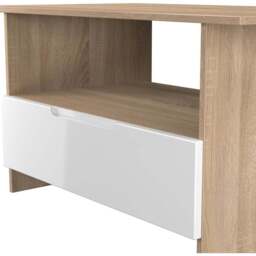 Crowndale Milan Single Drawer Single Shelf White Gloss and Bardolino Oak Coffee Table Ready Assembled - Size: 50 x 93 x 53cm - White Gloss & Bardolino - thumbnail 7