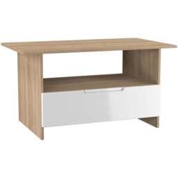 Crowndale Milan Single Drawer Single Shelf White Gloss and Bardolino Oak Coffee Table Ready Assembled - Size: 50 x 93 x 53cm - White Gloss & Bardolino - thumbnail 4