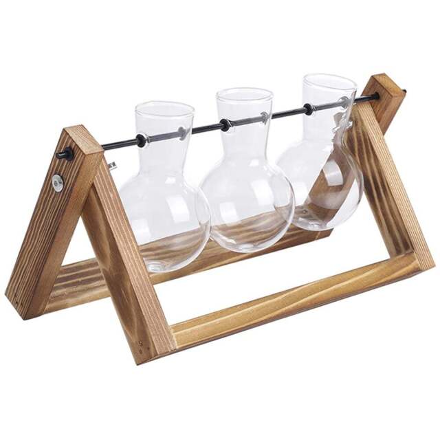 Living and Home 3 Piece Bulb Glass Terrariums with Wood Stand - Size: 13.8 x 28 x 9cm - Multi - Wilko - image 1