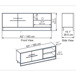Decorotika Polka 2 Door Black Marble TV Unit - Size: 56.6 x 160 x 38.5cm - Wilko - thumbnail 7