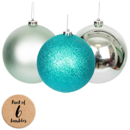 Shatchi Turquoise 10cm Luxury Bauble 6 Pack - Blue - Wilko