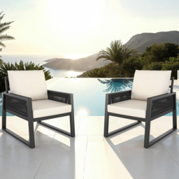 tectake Capri Corded Design Garden Armchair with Cushion Set of 2 - Size: 85 x 67 x 76.5cm - Grey - Wilko - thumbnail 1