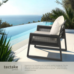 tectake Capri Corded Design Garden Armchair with Cushion Set of 2 - Size: 85 x 67 x 76.5cm - Grey - Wilko - thumbnail 5
