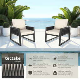 tectake Capri Corded Design Garden Armchair with Cushion Set of 2 - Size: 85 x 67 x 76.5cm - Grey - Wilko - thumbnail 7