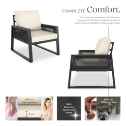 tectake Capri Corded Design Garden Armchair with Cushion Set of 2 - Size: 85 x 67 x 76.5cm - Grey - Wilko - thumbnail 4