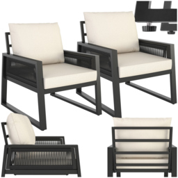 tectake Capri Corded Design Garden Armchair with Cushion Set of 2 - Size: 85 x 67 x 76.5cm - Grey - Wilko - thumbnail 3