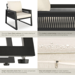tectake Capri Corded Design Garden Armchair with Cushion Set of 2 - Size: 85 x 67 x 76.5cm - Grey - Wilko - thumbnail 6