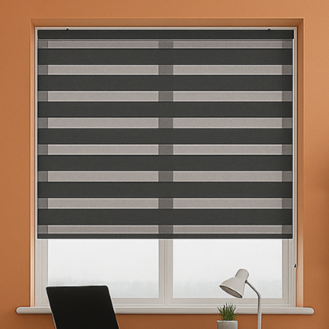 New Edge Blinds Slate Grey Day and Night Zebra Roller Blind 65cm - Size: W 65cm x D 5cm - Wilko - image 1