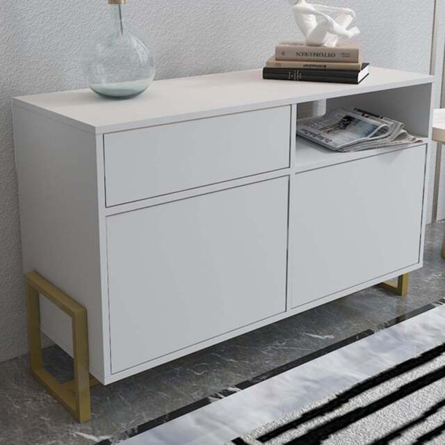 Decorotika Utopie 3 Door Singe Shelf White Modern Storage Cabinet - Size: 78.4 x 120 x 45cm - Wilko - image 1