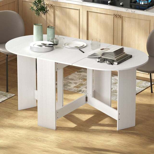 HOMCOM 6 Seater Oval Ash Wooden Effect Dining Table - White - Wilko - image 1