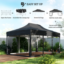 Outsunny 3 x 4.5m Black Marquee Pop Up Gazebo with Mesh - Size: 340 x 450 x 300cm - Wilko - thumbnail 4
