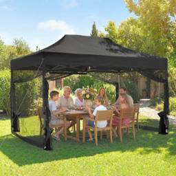 Outsunny 3 x 4.5m Black Marquee Pop Up Gazebo with Mesh - Size: 340 x 450 x 300cm - Wilko