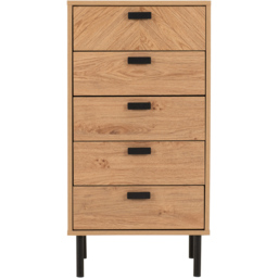 Seconique Leon 5 Drawer Medium Oak Effect Narrow Chest of Drawers - Brown - Wilko - thumbnail 5