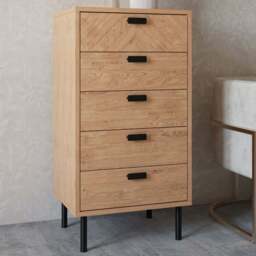 Seconique Leon 5 Drawer Medium Oak Effect Narrow Chest of Drawers - Brown - Wilko - thumbnail 1