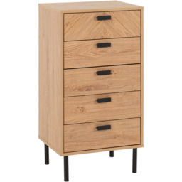 Seconique Leon 5 Drawer Medium Oak Effect Narrow Chest of Drawers - Brown - Wilko - thumbnail 3